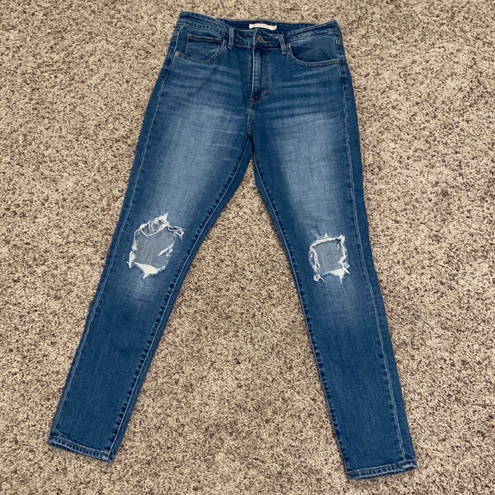 Levis 721 high rise distressed indigo jeans